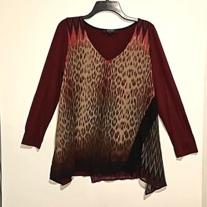 POEME Citron long sleeve multicolor mixed texture tunic top Med. maroon